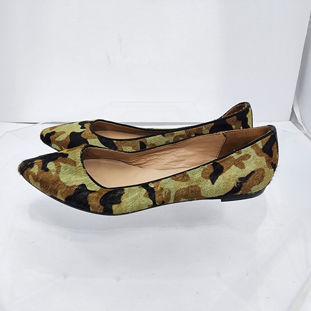 Mercanti Fiorentini 6.5 Green Camo Pointed Toe Slip Calf Hair Ballet Flats Italy